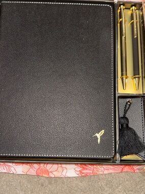 Papyrus Black Journal with Gold Accent, Tassel Bookmark and 2 Black & Gold Pens
